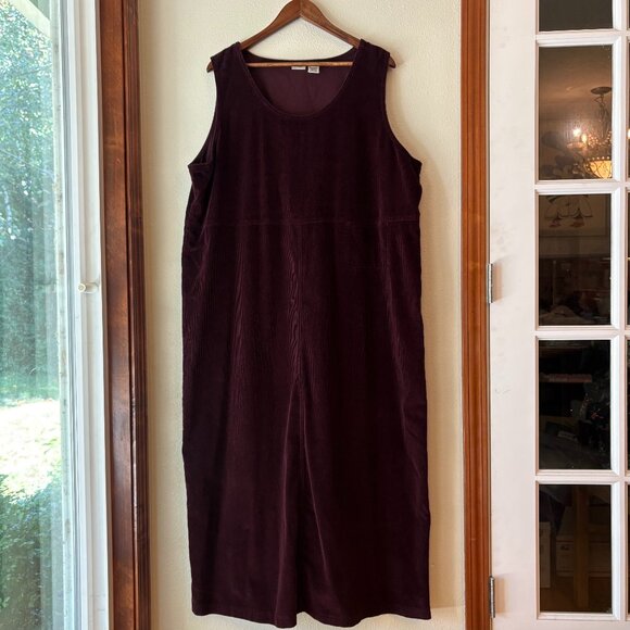 VTG L.L. Bean Corduroy Jumper Dress Sleeveless Maxi Cotton Burgundy Red Plus 20W - Picture 1 of 9